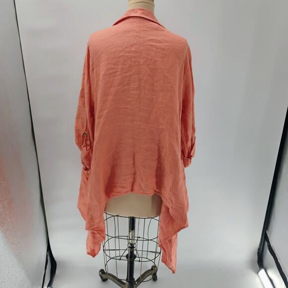 Verandah by Vina Orange Poncho Free Size tunic top 100% linen lagenlook peach - Picture 8 of 11